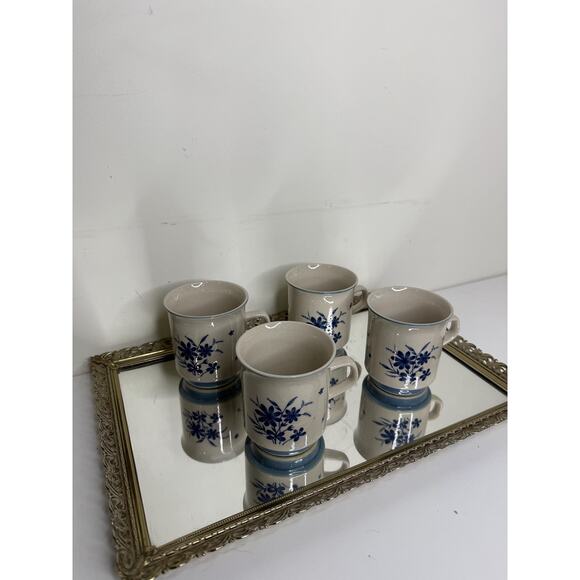 Set of 4 Vintage Jardin 710 Whisper Blue Floral Coffee Tea Cup/Mug 60's 70's - Picture 2 of 9